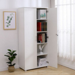 MMT Funiture Designs Storage Cupboard White Wooden Filing Cabinet With 4 Shelves - 2 Door Lockable Filing Cabinet - Tall Wood Office Organiser - thumbnail 4