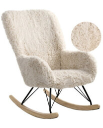Wyld And Coco Rocking Armchair Light Beige Faux Fur Upholstery Rubberwood Legs With Skates W66 X D98 X H104Cm - thumbnail 3