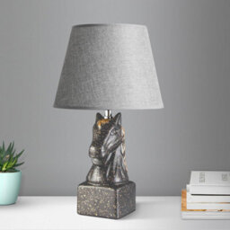 Horse Head Table Lamp 40Cm Grey With Ceramic Sculpture Base & Linen Shade E27 Bulb Holder Bedside Light Uk Plug With Bulb - thumbnail 3