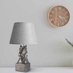 Horse Head Table Lamp 40Cm Grey With Ceramic Sculpture Base & Linen Shade E27 Bulb Holder Bedside Light Uk Plug With Bulb - thumbnail 2