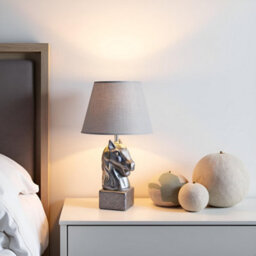 Horse Head Table Lamp 40Cm Grey With Ceramic Sculpture Base & Linen Shade E27 Bulb Holder Bedside Light Uk Plug With Bulb - thumbnail 7