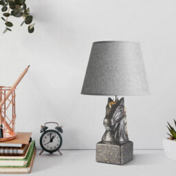 Horse Head Table Lamp 40Cm Grey With Ceramic Sculpture Base & Linen Shade E27 Bulb Holder Bedside Light Uk Plug With Bulb - thumbnail 6