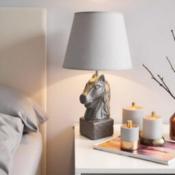 Horse Head Table Lamp 40Cm Grey With Ceramic Sculpture Base & Linen Shade E27 Bulb Holder Bedside Light Uk Plug With Bulb - thumbnail 4
