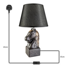 Horse Head Table Lamp 40Cm Grey With Ceramic Sculpture Base & Linen Shade E27 Bulb Holder Bedside Light Uk Plug With Bulb - thumbnail 9