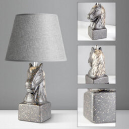 Horse Head Table Lamp 40Cm Grey With Ceramic Sculpture Base & Linen Shade E27 Bulb Holder Bedside Light Uk Plug With Bulb - thumbnail 8