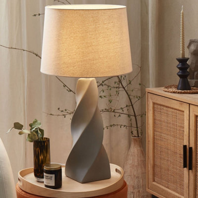 Beliani Grey Ceramic Table Lamp With White Cotton Shade 71Cm - Twirl Base Bedside Light - image 1