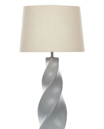 Beliani Grey Ceramic Table Lamp With White Cotton Shade 71Cm - Twirl Base Bedside Light - thumbnail 3