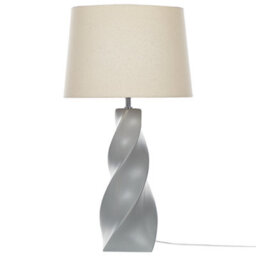 Beliani Grey Ceramic Table Lamp With White Cotton Shade 71Cm - Twirl Base Bedside Light - thumbnail 2