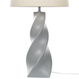 Beliani Grey Ceramic Table Lamp With White Cotton Shade 71Cm - Twirl Base Bedside Light - thumbnail 4