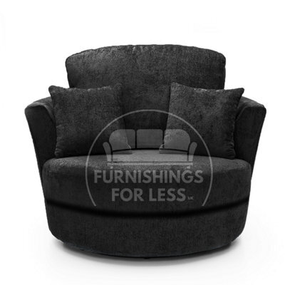 Furnishings For Less UK Monaco Chenille Fabric Swivel Chair 360 Rotation Foam Black
