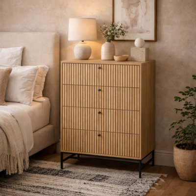 Wyld Haus Bjork Natural Oak And Black Panelled Chest Of 4 Drawers - image 1
