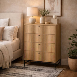Wyld Haus Bjork Natural Oak And Black Panelled Chest Of 4 Drawers - thumbnail 1