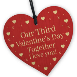 Red Ocean Third 3Rd Valentines Day Together Gift For Boyfriend Girlfriend Wooden Hanging Red Heart Sign Novelty Gift For Partner
