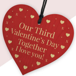 Red Ocean Third 3Rd Valentines Day Together Gift For Boyfriend Girlfriend Wooden Hanging Red Heart Sign Novelty Gift For Partner - thumbnail 2