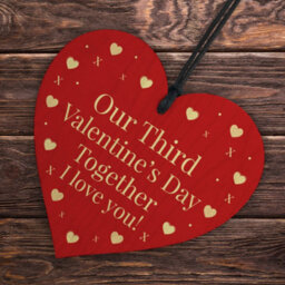 Red Ocean Third 3Rd Valentines Day Together Gift For Boyfriend Girlfriend Wooden Hanging Red Heart Sign Novelty Gift For Partner - thumbnail 6