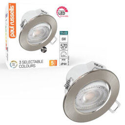 Paul Russells Led Downlight Brush Nickel Dimmable Tilt Recessed Ceiling Spotlight 6W 570 Lumens, Ip44, Colour Changeable Cct3 - thumbnail 1