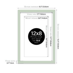 "12X8"" Mint Green Frame With Mount For 10X6"" Pictures 20mm Thin Edge Portrait And Landscape Display With Wall Hooks And Kickstand" - thumbnail 2