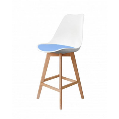 Fusion Living Soho White & Light Blue Plastic Bar Stool With Light Wood Legs - image 1