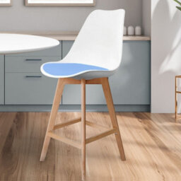 Fusion Living Soho White & Light Blue Plastic Bar Stool With Light Wood Legs - thumbnail 2