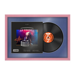 "AK Frames 25X17"" Pink Sleek Vinyl Record Frame With Blue Mount For 12 Inch Lp Cover & Disc - Overlapped Design"