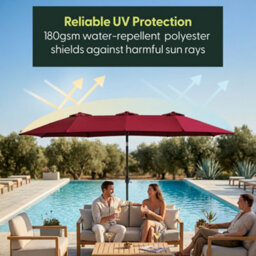 Keplin Double Garden Parasol With Base And Cover 4.5X2.7M, 12 Steel Ribs, 180Gsm Crank Handle, Polyester Canopy, Dark Red - thumbnail 3