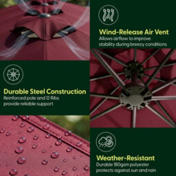 Keplin Double Garden Parasol With Base And Cover 4.5X2.7M, 12 Steel Ribs, 180Gsm Crank Handle, Polyester Canopy, Dark Red - thumbnail 5