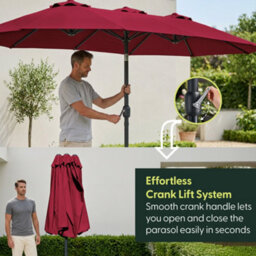 Keplin Double Garden Parasol With Base And Cover 4.5X2.7M, 12 Steel Ribs, 180Gsm Crank Handle, Polyester Canopy, Dark Red - thumbnail 4