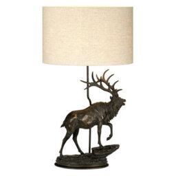 Elegant Large Table Lamp With Natural Hessian Shade And Bronze Patina Finish