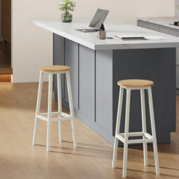 Kitchen Bar Stool Set Of 2, Counter Height Chairs, Dining Room Seating With Footrest, Golden Oak And White