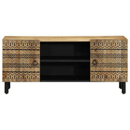 Berkfield Tv Cabinet Black 105X33.5X46 Cm Solid Rough Wood Mango - thumbnail 3