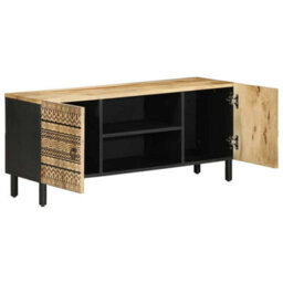 Berkfield Tv Cabinet Black 105X33.5X46 Cm Solid Rough Wood Mango - thumbnail 2
