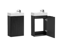 Impact Furniture Cloakroom Vanity Unit With Small Sink Slimline Black Wall Hung Fluted 400mm Narrow Bathroom Cabinet Adel