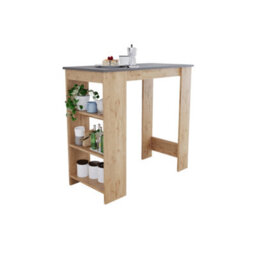 Oak Bar Table, 110 Cm Breakfast Bar With Storage, Modern Kitchen Bar Table, Kitchen Island, Table For Dining  (Oak&light Grey) - thumbnail 3