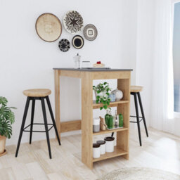 Oak Bar Table, 110 Cm Breakfast Bar With Storage, Modern Kitchen Bar Table, Kitchen Island, Table For Dining  (Oak&light Grey) - thumbnail 2