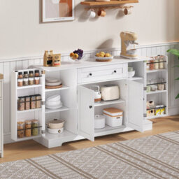 Abrihome Multifunctional Kitchen Sideboard, Cabinet With Drawer, Shelf Doors & Adjustable Shelves, Modern Design With Tip-Over Protection - thumbnail 1