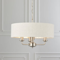 Ceiling Pendant Light - Brushed Chrome Plate & Natural Linen - 3 X 40W E14 - thumbnail 4