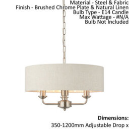 Ceiling Pendant Light - Brushed Chrome Plate & Natural Linen - 3 X 40W E14 - thumbnail 2