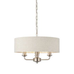 Ceiling Pendant Light - Brushed Chrome Plate & Natural Linen - 3 X 40W E14 - thumbnail 1