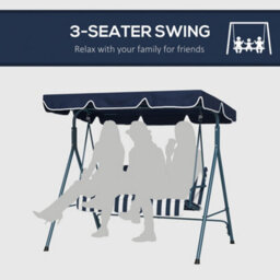 Outsunny Outdoor 3-Person Porch Swing Chair With Adjustable Canopy Blue, White - thumbnail 6