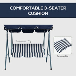 Outsunny Outdoor 3-Person Porch Swing Chair With Adjustable Canopy Blue, White - thumbnail 7