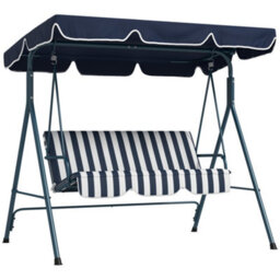 Outsunny Outdoor 3-Person Porch Swing Chair With Adjustable Canopy Blue, White - thumbnail 2