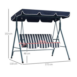 Outsunny Outdoor 3-Person Porch Swing Chair With Adjustable Canopy Blue, White - thumbnail 3