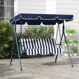 Outsunny Outdoor 3-Person Porch Swing Chair With Adjustable Canopy Blue, White - thumbnail 1