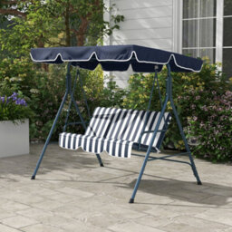 Outsunny Outdoor 3-Person Porch Swing Chair With Adjustable Canopy Blue, White - thumbnail 8