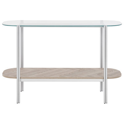Wyld And Coco Console Table 120 X 41 Cm - Tempered Glass Top, Silver Chromed Frame, Light Wood-Effect Shelf - image 1