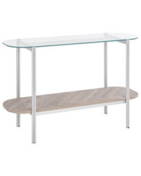 Wyld And Coco Console Table 120 X 41 Cm - Tempered Glass Top, Silver Chromed Frame, Light Wood-Effect Shelf - thumbnail 3