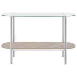 Wyld And Coco Console Table 120 X 41 Cm - Tempered Glass Top, Silver Chromed Frame, Light Wood-Effect Shelf - thumbnail 1