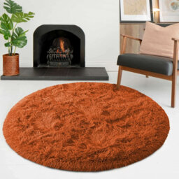 Ameha Shaggy Rugs, Rust 120X120 Cm Area Round Rug Living Room Bedroom Indoor/outdoor Mats