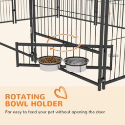 Pawhut Outdoor Dog House Kennel With Canopy Top & Lock Rotating Bowl Holder - thumbnail 6