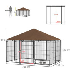 Pawhut Outdoor Dog House Kennel With Canopy Top & Lock Rotating Bowl Holder - thumbnail 3